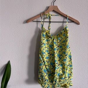 Floral Yellow and Blue Halter Top